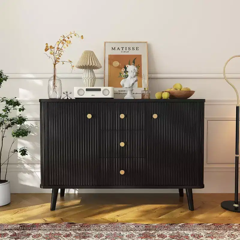 47 Sideboard Cabinet with Drawers, Fluted Storage Cabinet with 2 Doors and 3 Drawers, for Entryway, Kitchen, Living Room-