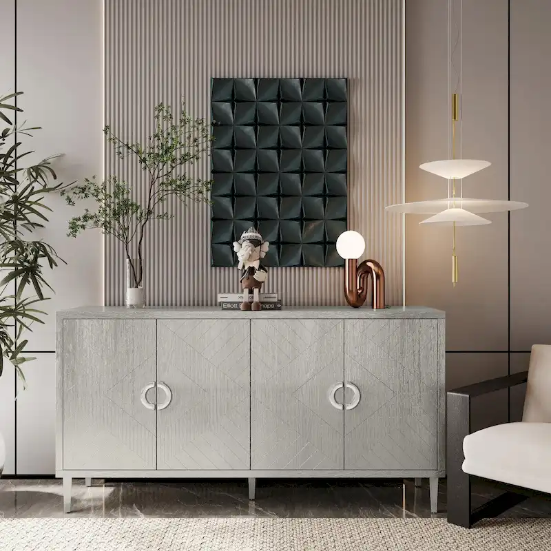 Stylish and Functional 4-Door Storage Cabinet with pine legs