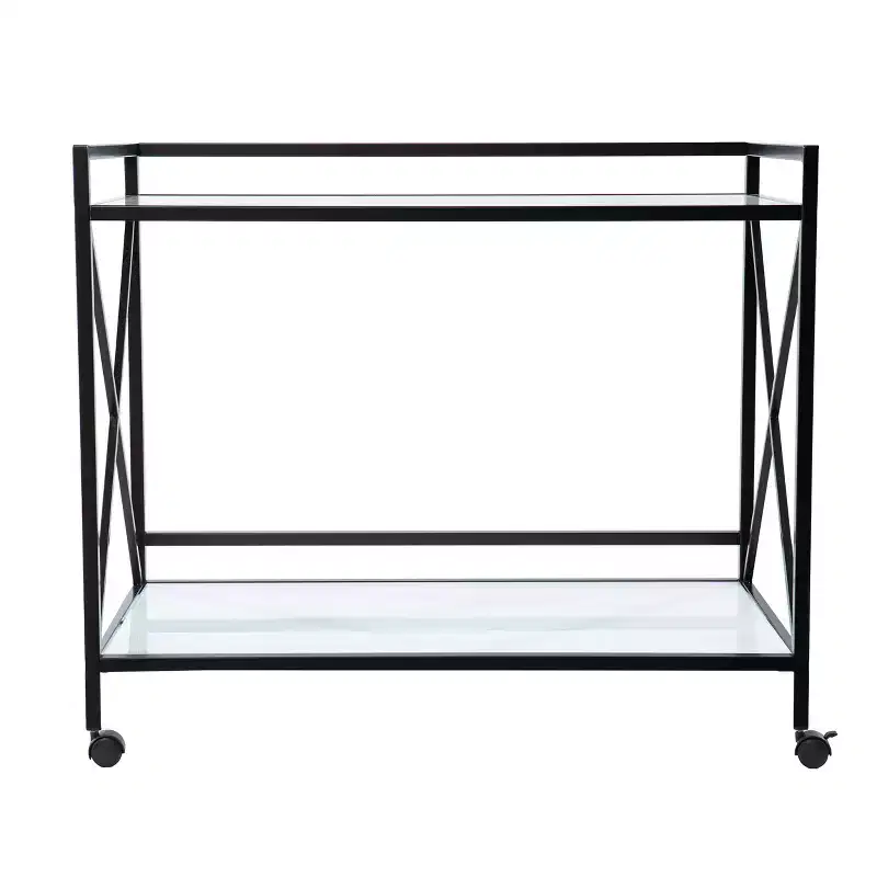 Black & White 2-Tier Bar Serving Cart with Wheels