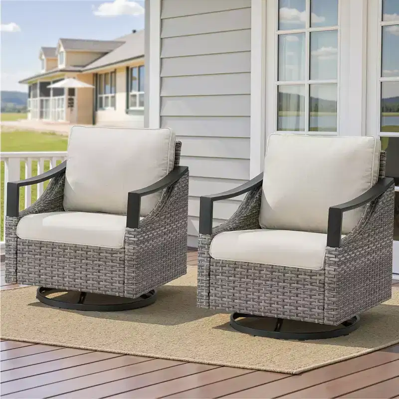GDFStudio Moxie Outdoor Wicker and Steel Swivel Glider Chair with Cushions (Set of 2)