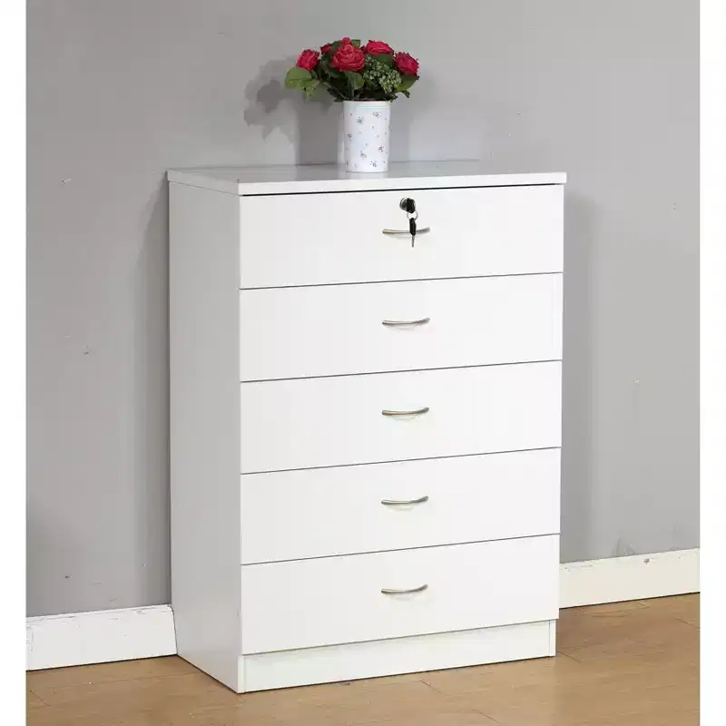 Modern Minimalist 5-Drawer Tall Bedroom Dressers with Metal Handles & Locking Top Drawer,Chest of Drawers for Bedroom,Entryway