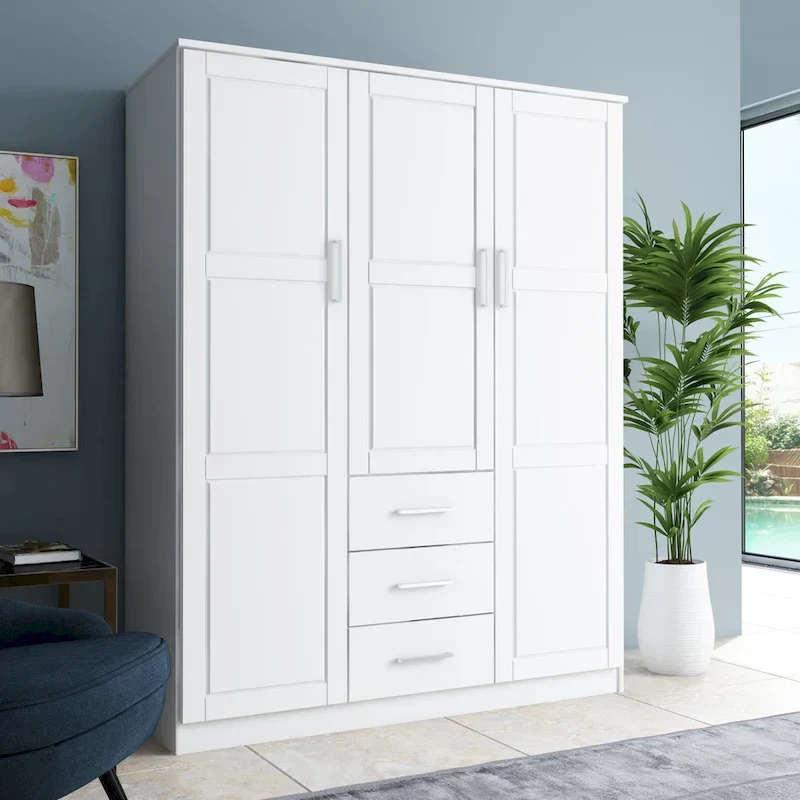 3-Door Solid Pine Wood Wardrobe Armoire, 72