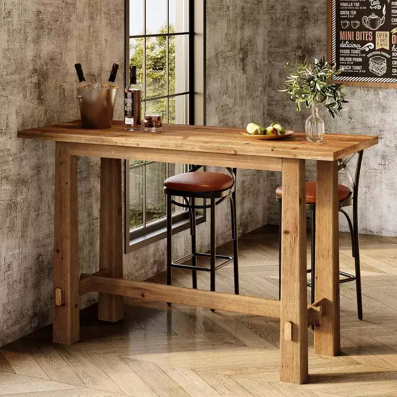 63-Inch Solid Wood Bar Height Pub Table for Kitchen, Café or Restaurant