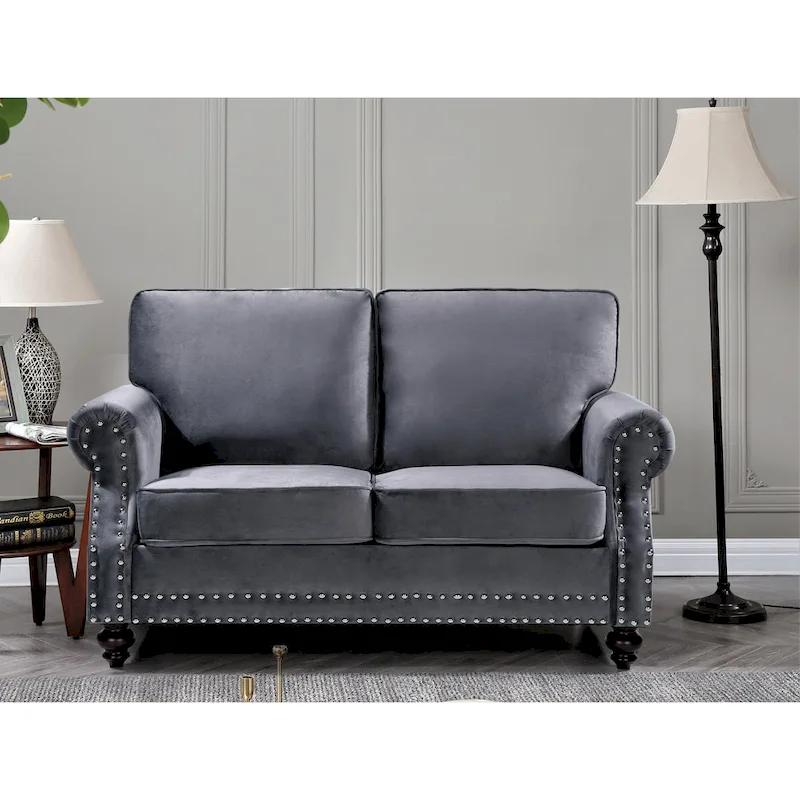 Ramos Nailhead Velvet 3-Piece Set-Loveseat Sofa and Chair