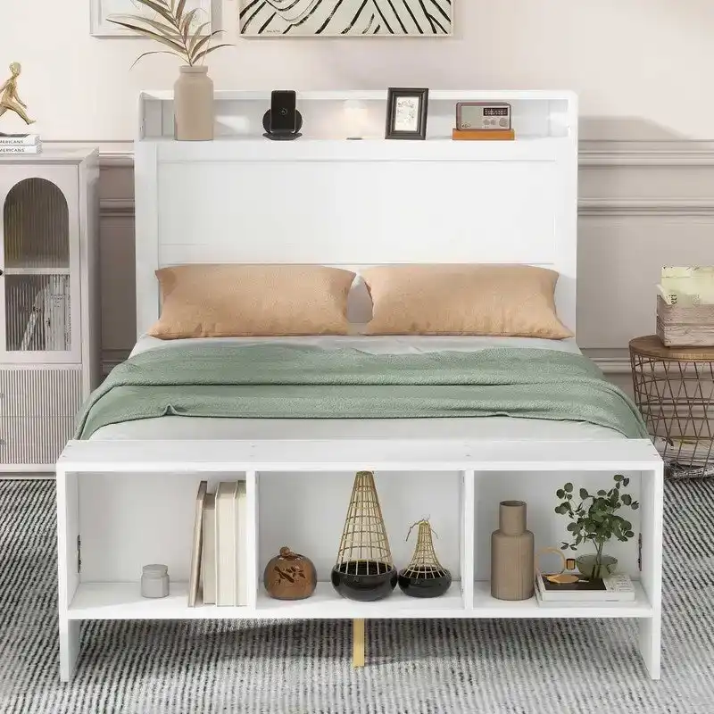 Platform Bed with Built-in Shelves,LED Light and USB Ports,Full/Twin Size