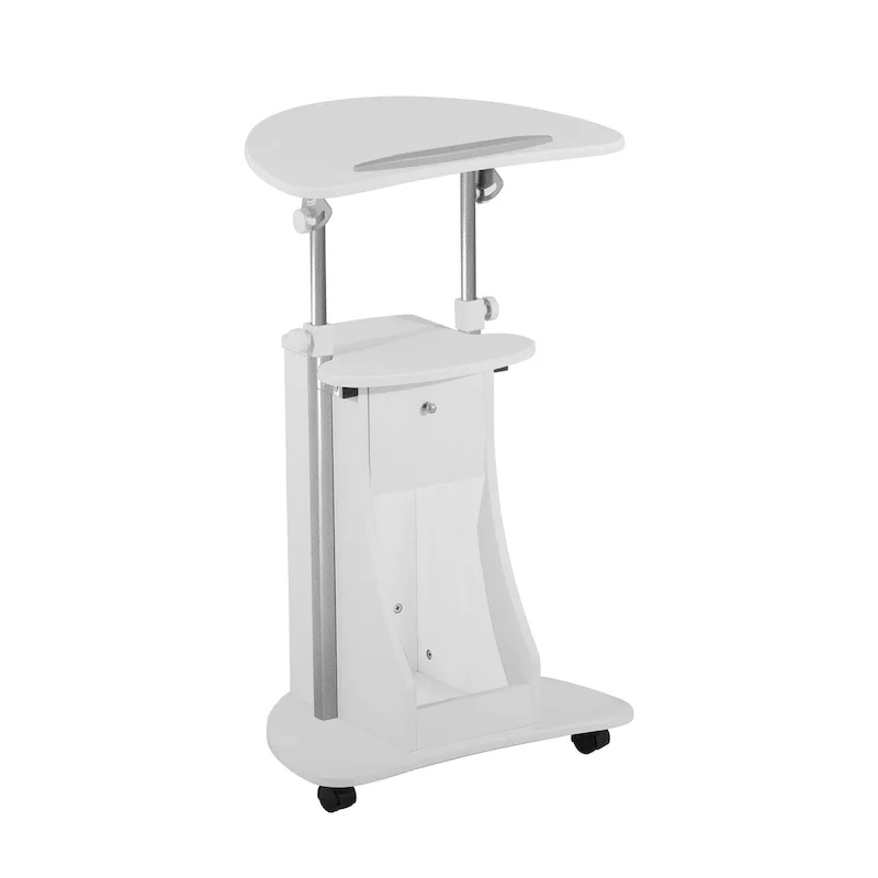 White Rolling Laptop Cart with Storage, Height-Adjustable, 1 Person