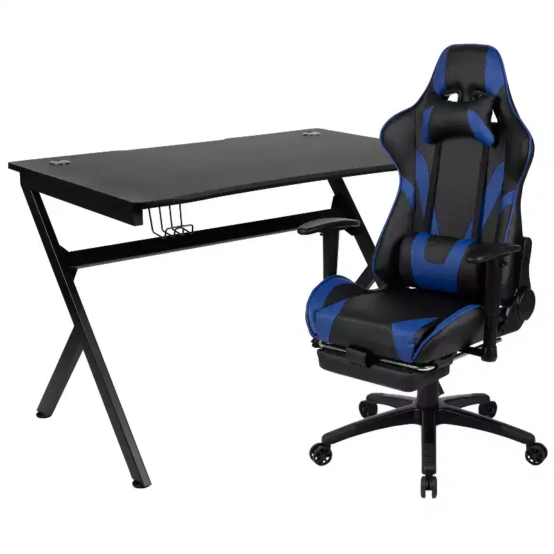 Flash Furniture Gaming Desk and Footrest Reclining Gaming Chair Set with Cup Holder, Headphone Hook & 2 Wire Management Holes