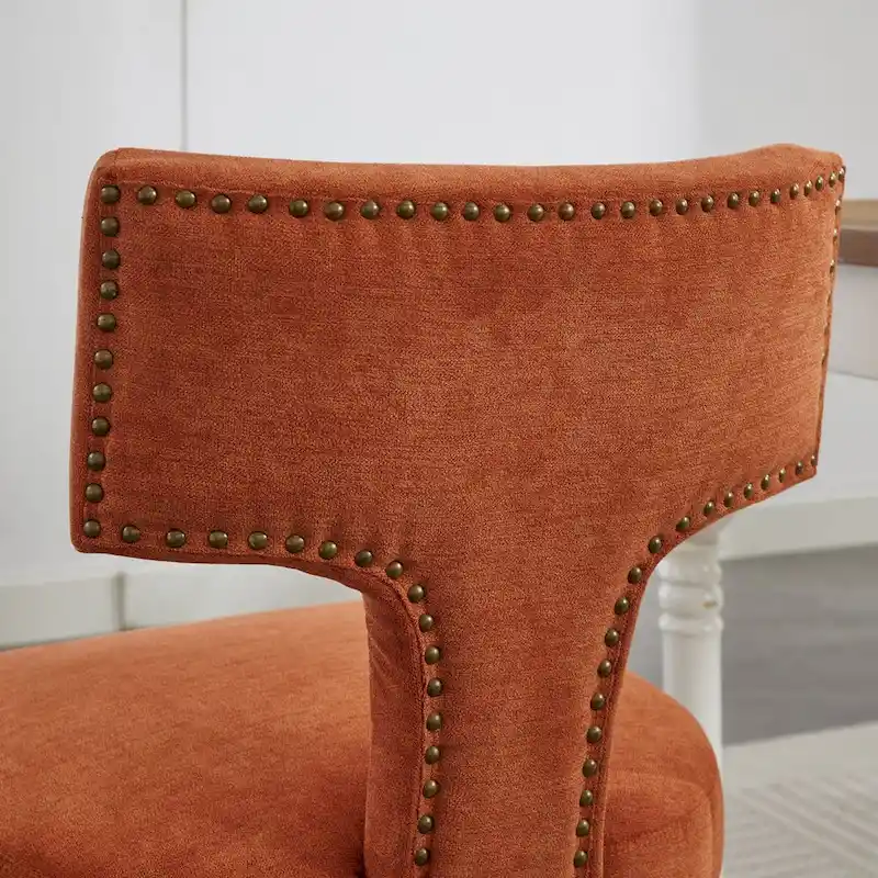 Dining Chairs Set of 2,Linen Fabric Upholstered Chair Curved Backrest with Copper Nails around,Chairs with Hardwood Frame