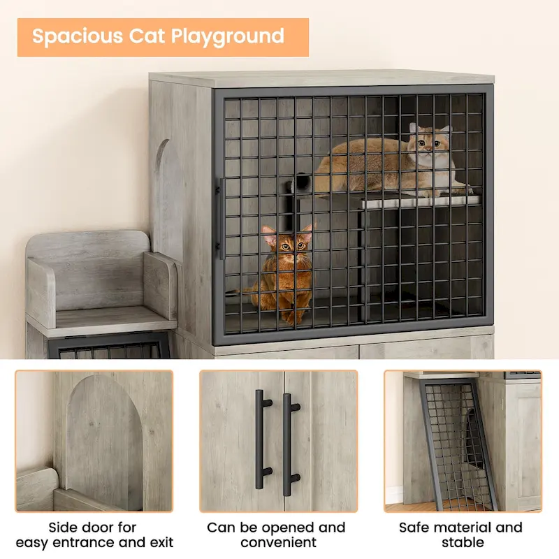Modern Double Layer Cat Litter Box Enclosure, Hidden Cat Litter Box
