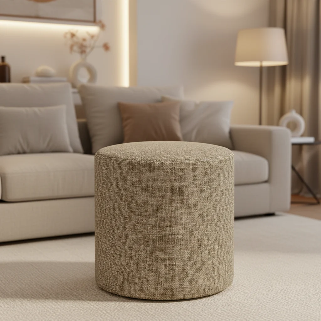 Round Ottoman in Textured Linen