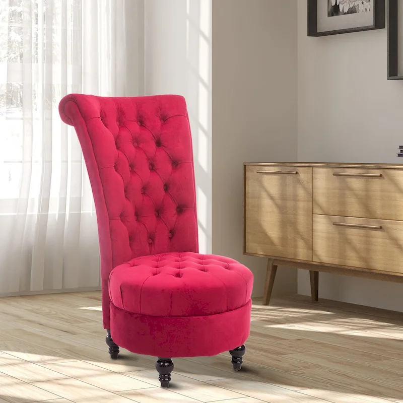 Tufted High Back Red Velvet Accent Chair
