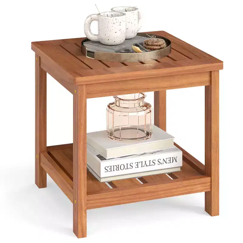 Costway 2-Tier Adirondack Side Table w/ Slatted Tabletop Storage Shelf for Garden