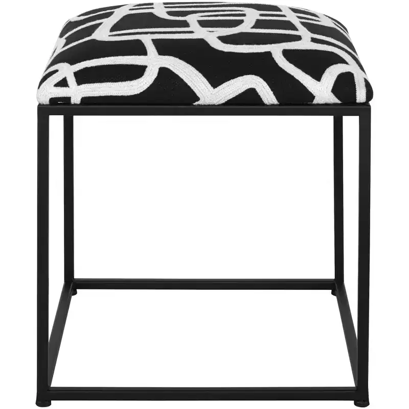 Uttermost Twists and Turns Black and White Fabric Square Ottoman
