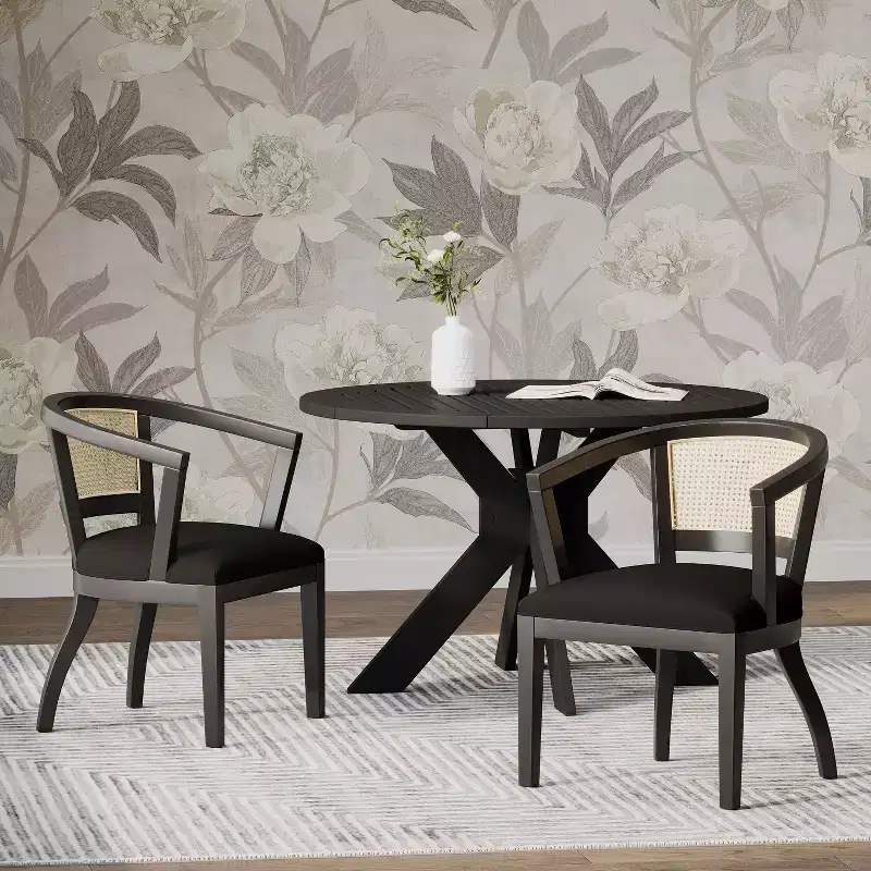 Christopher Knight Home Set of 2 Currant Velvet and Cane Upholstered Dining Chairs Natural Brown/Black