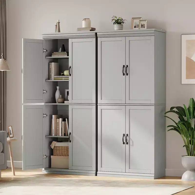 70Freestanding Kitchen Pantry Storage Cabinet, Tall Storage Cabinet with Doors and Adjustable Shelves, for Bathroom, Dining Room, Living Room