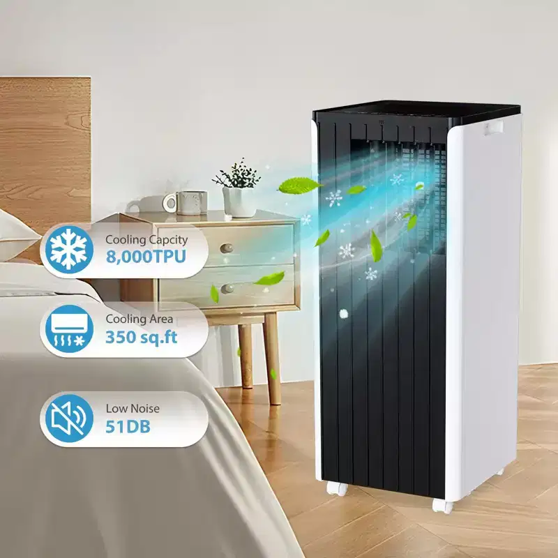 8,000 BTU Portable Air Conditioner - 3-in-1 AC Unit for 350 Sq.Ft (White) with Remote & Window Kit