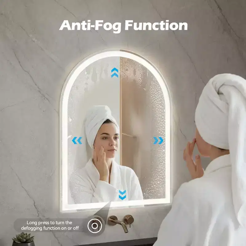 Anti-Fog LED Bathroom Mirror with Frame, 3 Light Colors & Dimmable Brightness for Bathroom Vanity