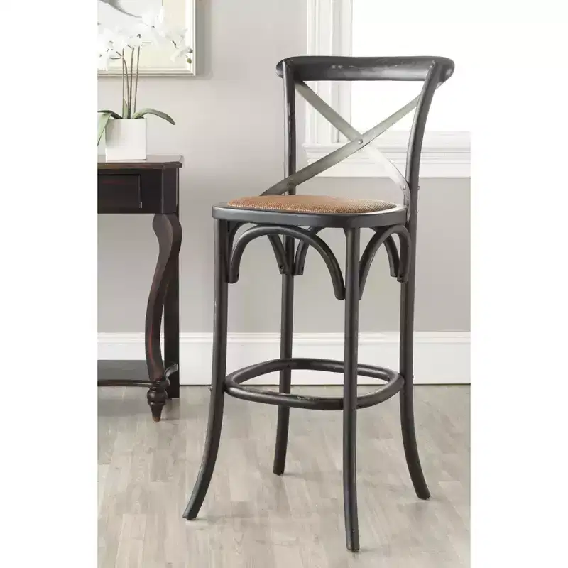 X-Back Bar Stool - Antique White Birch Wood, 44.1