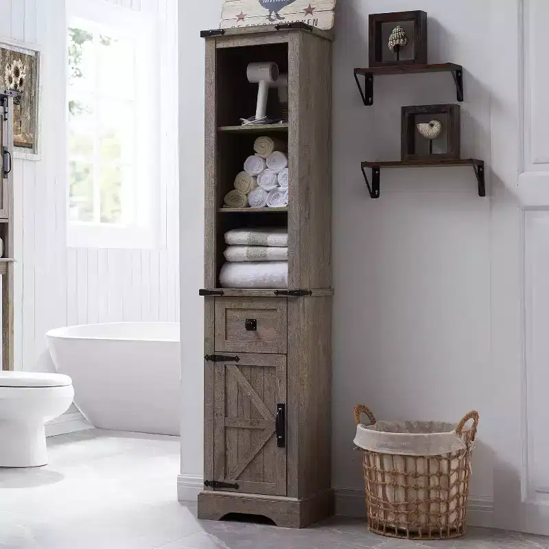 Dcolora Bathroom Storage Cabinet, Farmhouse Storage Cabinet with Adjustable Shelves & Drawer