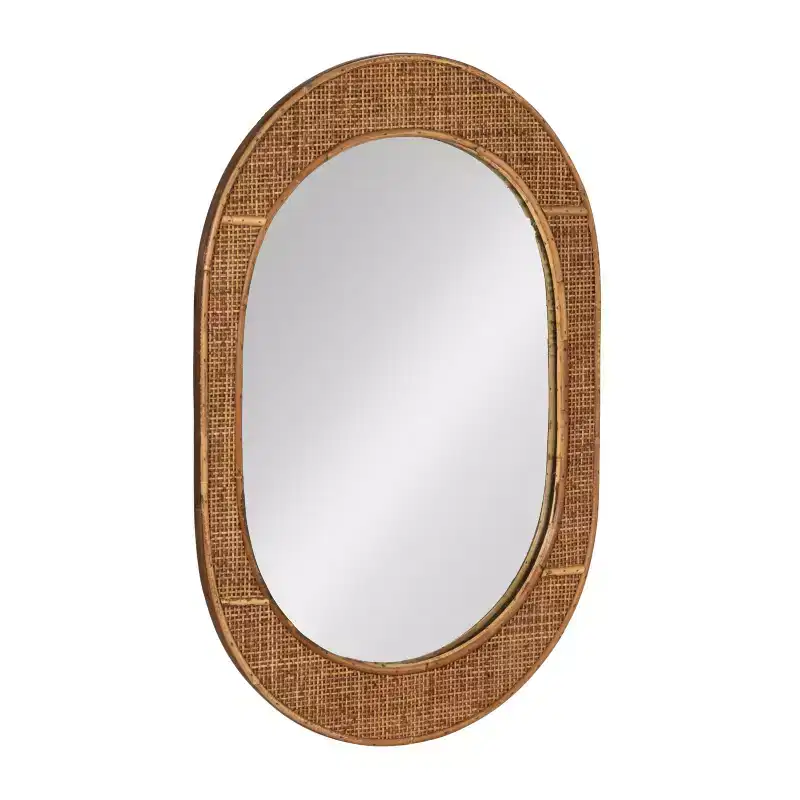 Storied Home Oval Bamboo and Rattan Framed Wall Mirror, Natural