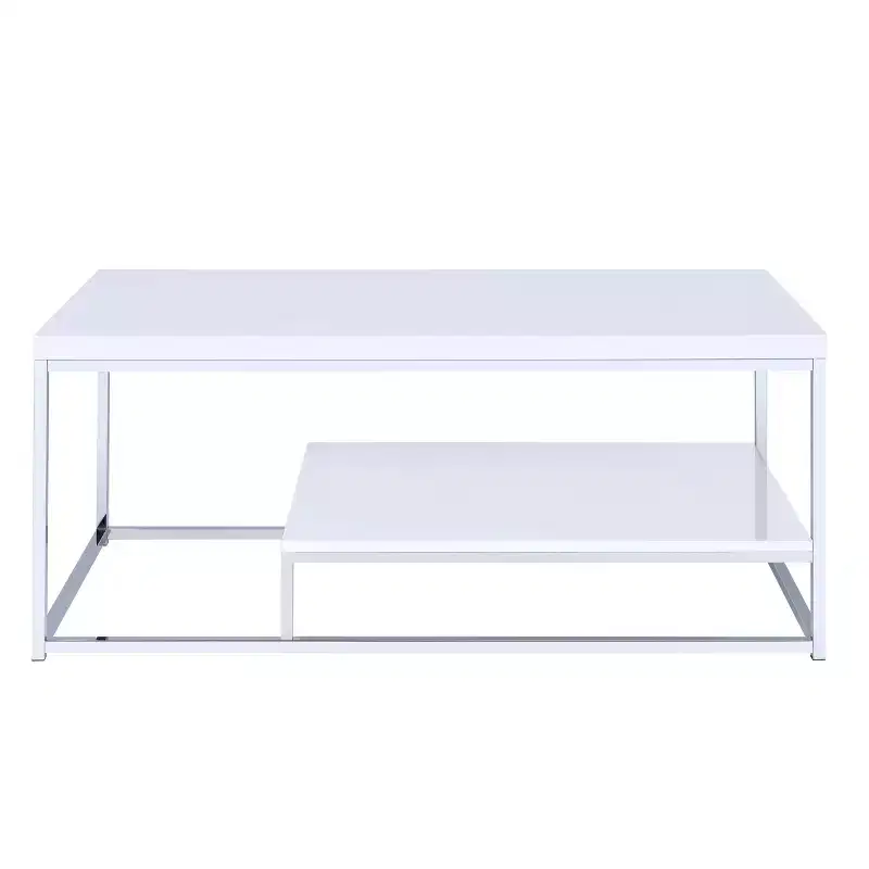 Modern Lucia Cocktail Table White - Steve Silver: Durable, Chrome Frame, Fixed Shelf