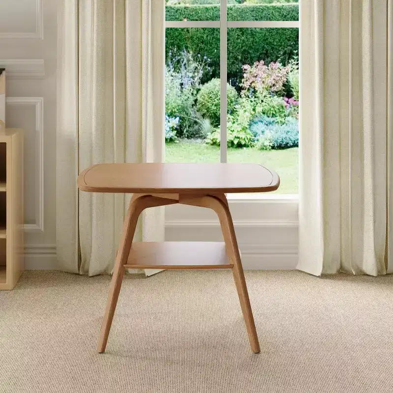 Mid-Century Modern Square Wooden Dining Table with Storage Shelf, Solid Wood Legs Small Dining Room Table or Coffee Table