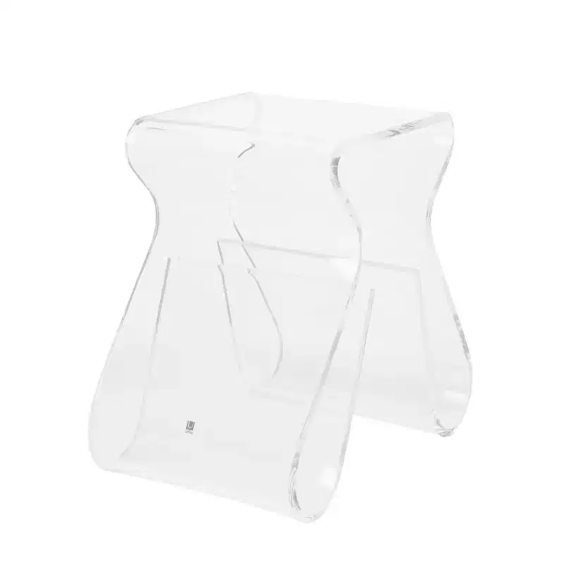 Magino Stool and Magazine Rack Clear: Shatter-Proof Acrylic, No Assembly Required