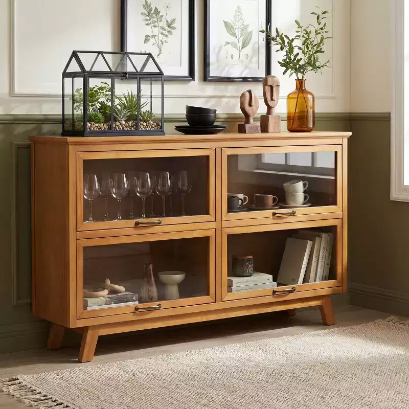 Christopher Knight Home Emerson Mid-Century Modern Wood Storage Cabinet with 4 Glass Doors