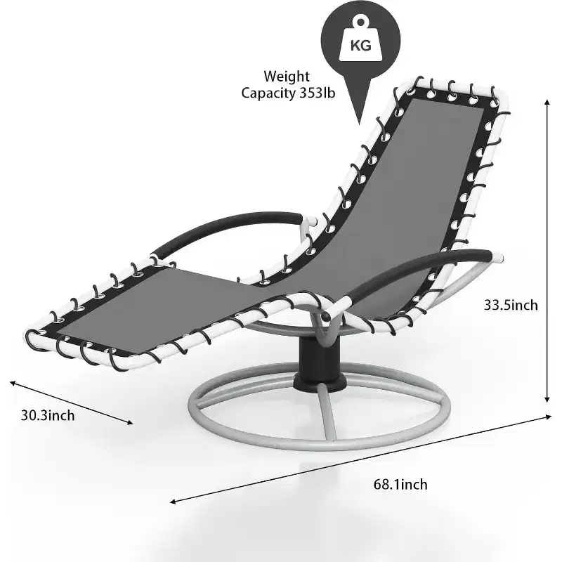 360 Swivel Heavy-Duty Outdoor Chaise Lounge Chair,Weather-Resistant Patio Lounger with Adjustable Backrest for Poolside,Backyard,Lawn&Sunbathing