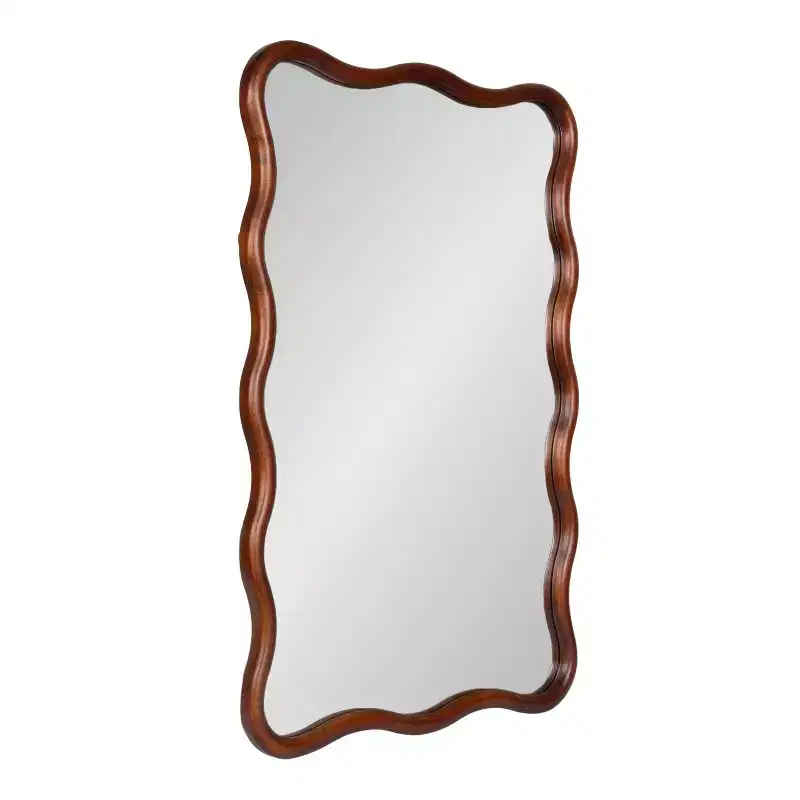 Scalloped Rectangle Wall Mirror, Walnut Brown, 24x36