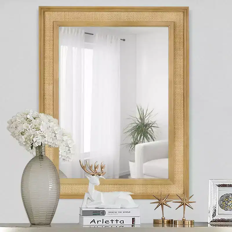 WallBeyond 27"x34" Rattan Mirror Light Brown