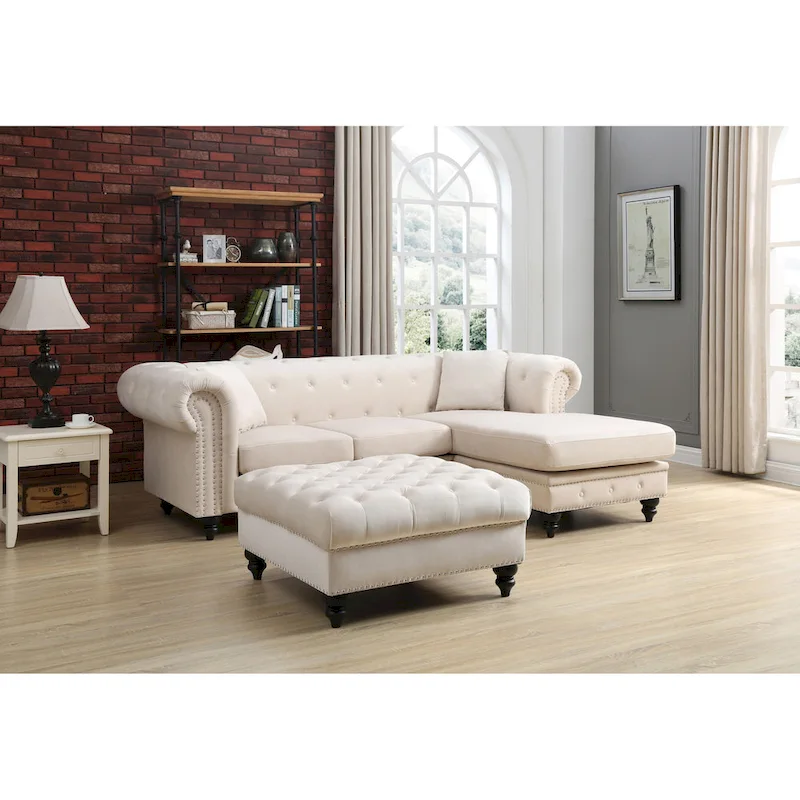 Nola 98 in. 3-Seater Velvet Sofa with 2-Throw Pillow - 98L x 37W x 31H