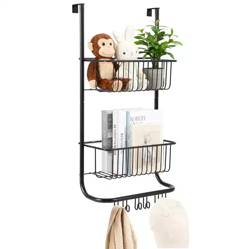 Wall-Mounted Storage Rack Behind the Door, Metal Hanging Basket, Food Storage Rack, Suitable for Homes, Bathrooms, Kitchens, Laundry Rooms, Sliver