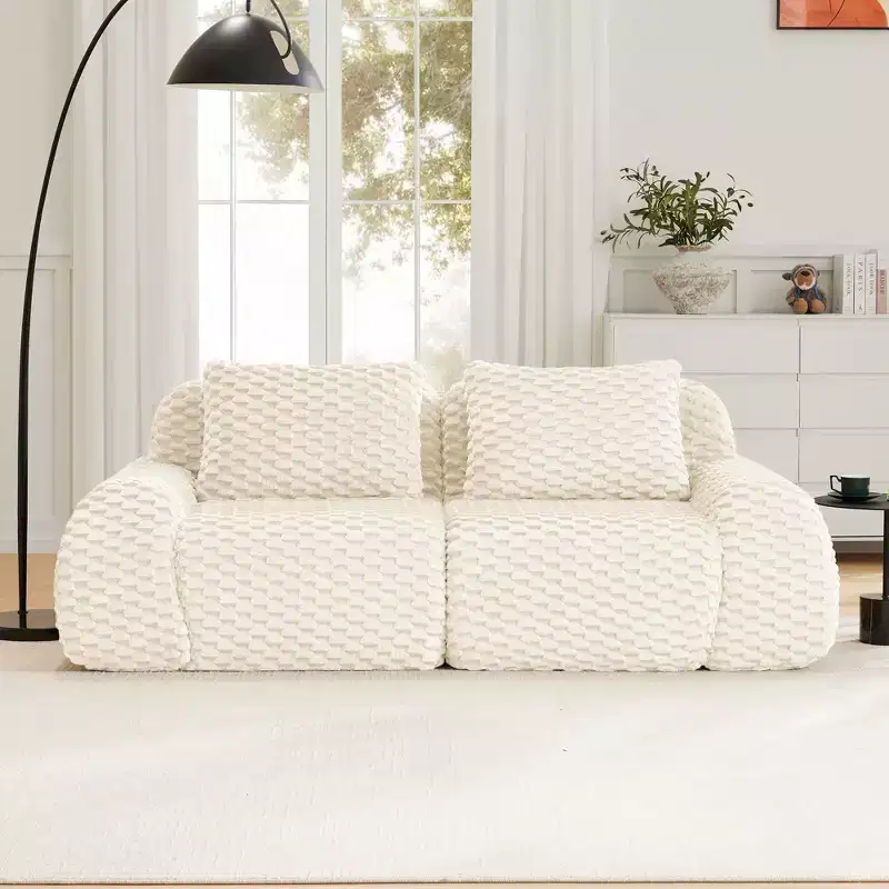 82 Modular Sectional Sofa Flannelette 2-Seater Deep Seat Buckle No Assembly Cream