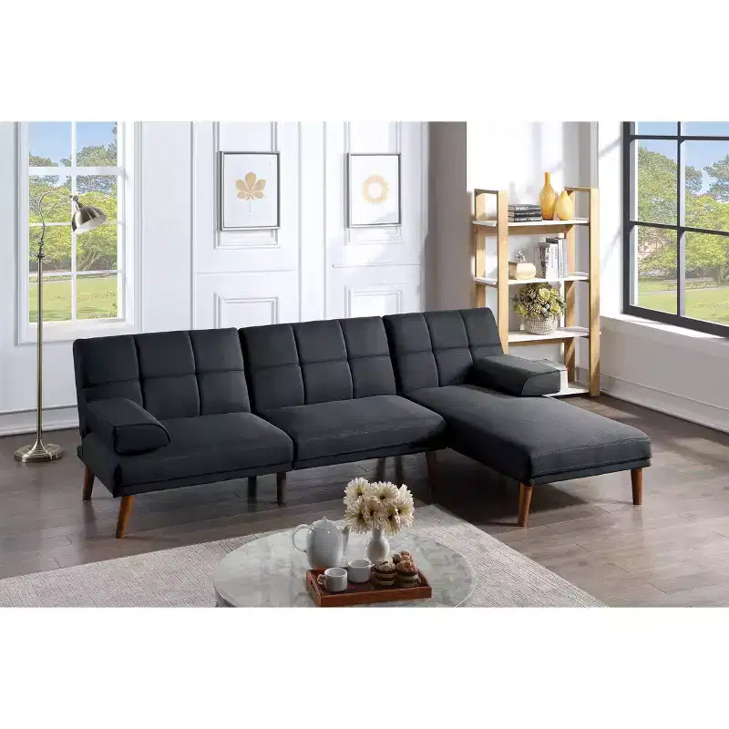 Modern Adjustable Tufted Sofa Loveseat Sleeper Sofa, 2 Seater Plush Couch with Wooden Legs for Small Apartments, Living Room