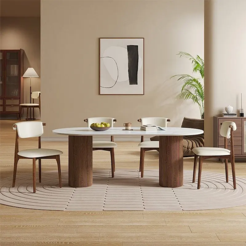 Modern Faux Leather Dining chair, Beige, Solid Wood legs, 2 Pieces