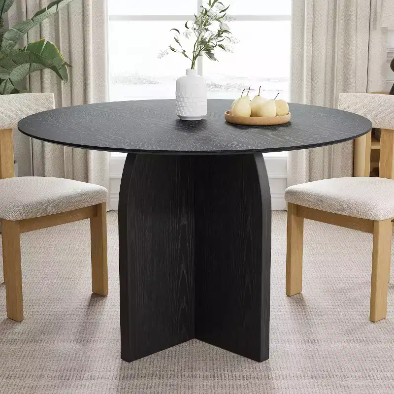 PexFix 45 x45 Solid Wood Round Dining Table with Black Finish and Elegant Arched Legs for Modern Dining Rooms & Kitchens