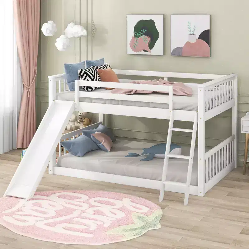 Whisen Wood Full over Full Bunk Bed with Convertible Slide and Ladder