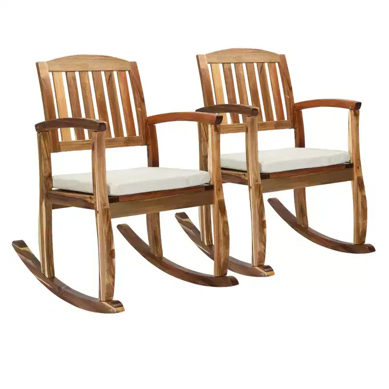 36 in. Acacia Wood Outdoor Rocking Chair with Cushion