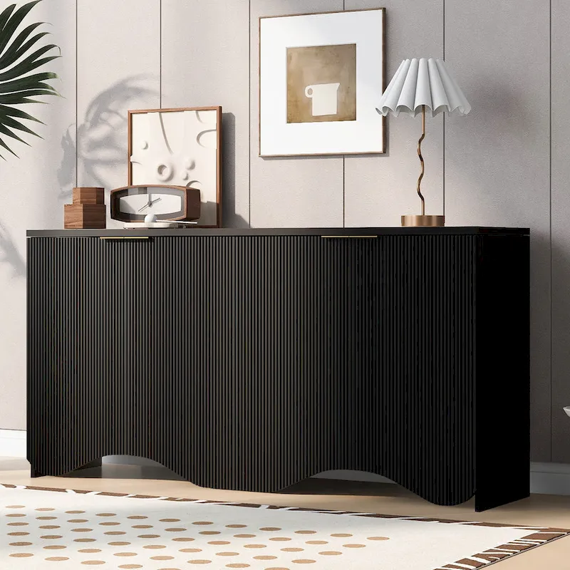 Vertical Stripes and Wavy Design Four-Door Cabinet
