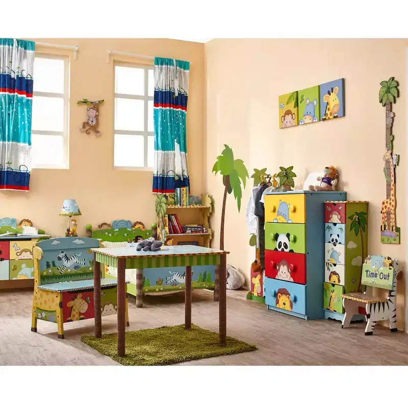 Sunny Safari Jungle Kids' Bookshelf, 3-Tier with Bottom Drawer