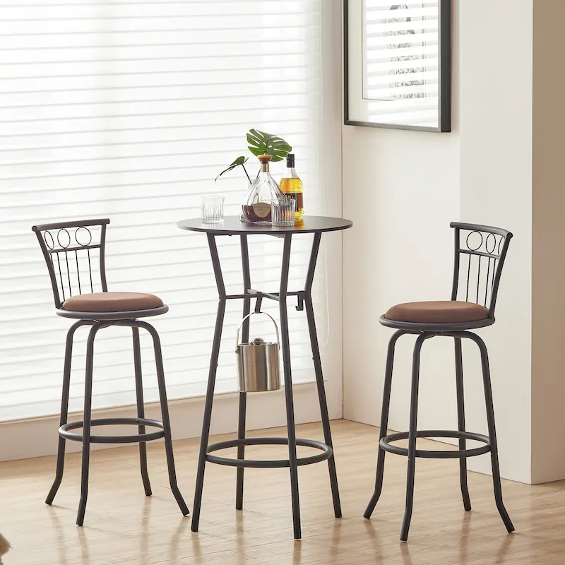 Modern Style 3-Piece Dining Set with Round Table and 2 Counter Height Bar Chairs