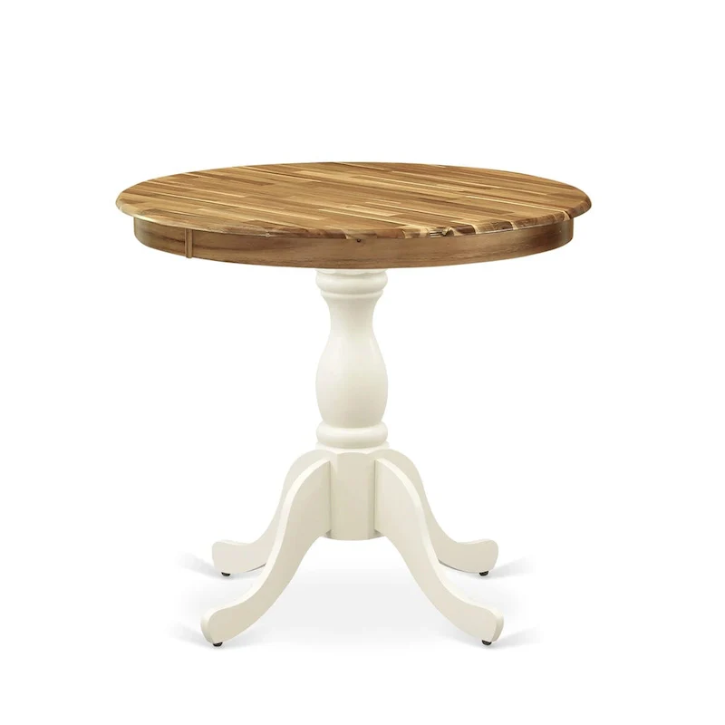 Natural & Linen White Round Dining Table, Pedestal Base