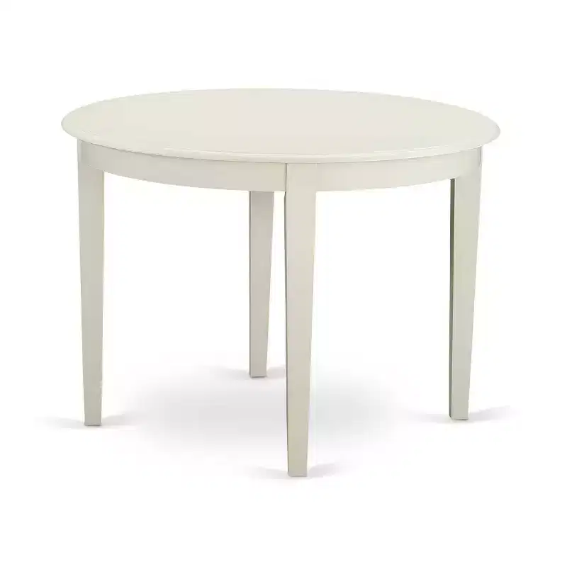 5-Piece Linen White Solid Wood Top - Round Upholstered Dining Room Set - Seats-4