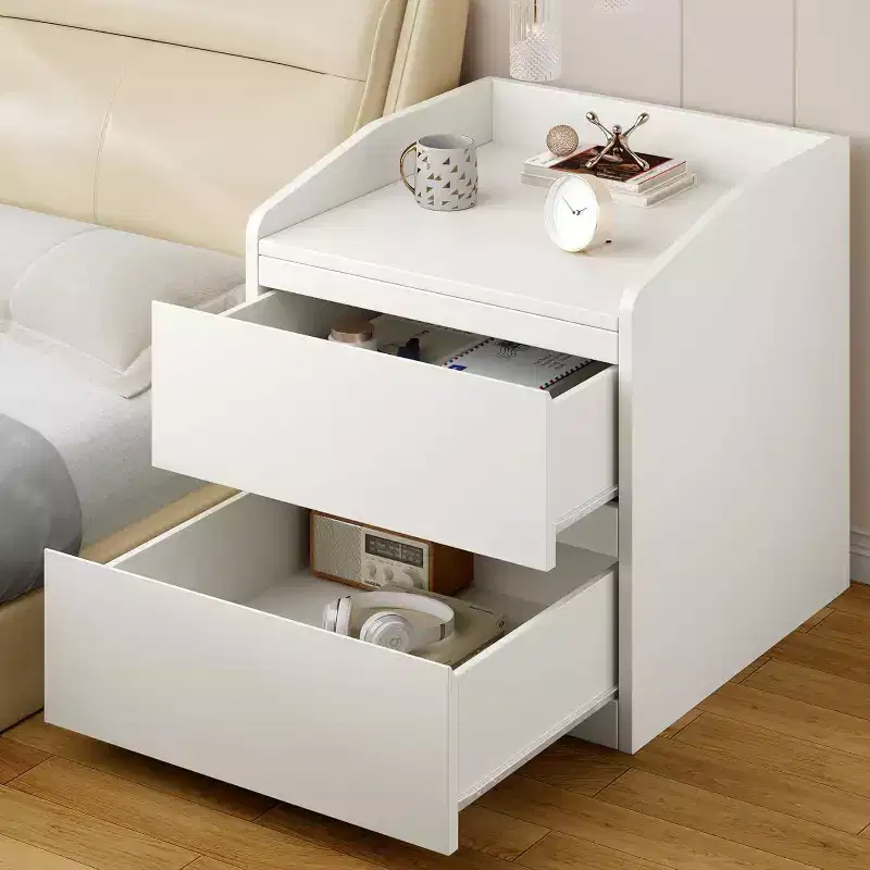 2-Drawer Nightstand with Handle-Free Curved Design, White, 23.6