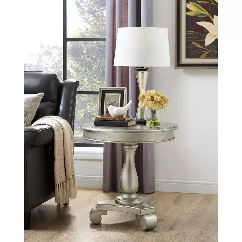 Wood Veneer Round Pedestal Side Table 26'' Diameter — Champagne