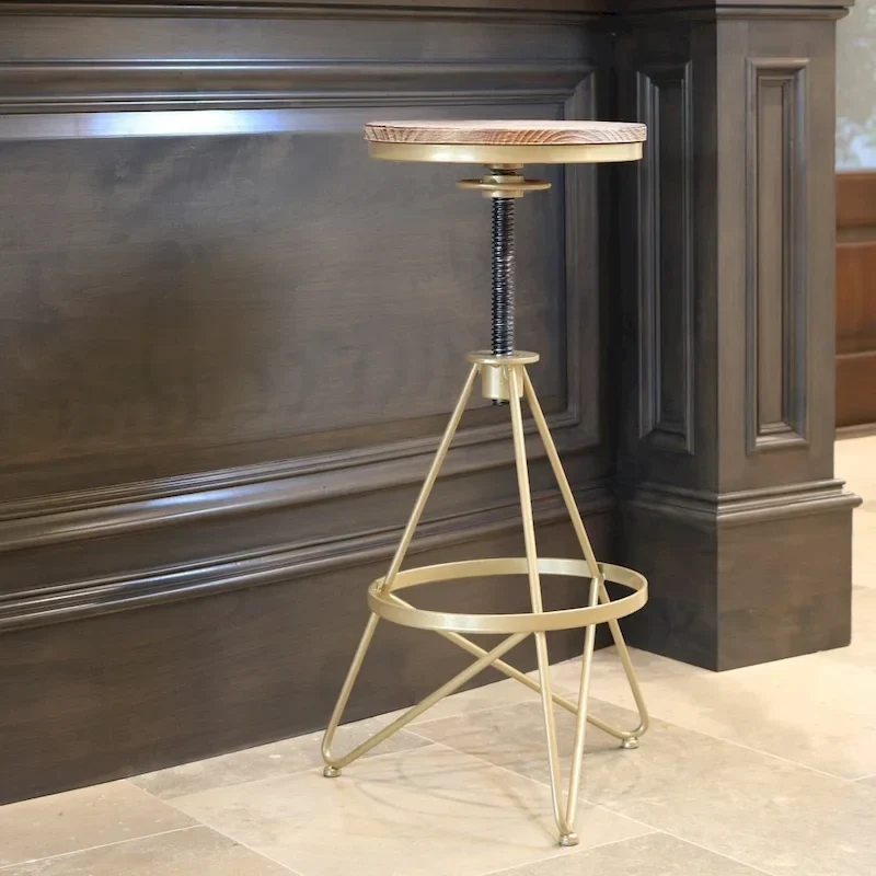 Weathered Wood & Gold Adjustable Bar Stool – Single