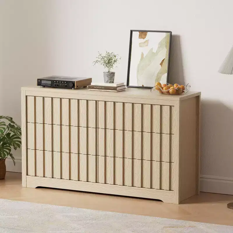 Fluted Dresser for Bedroom with 6 Drawers,Modern Chest of Drawers with Handleless,Wooden Dresser, Wood Clothes Closet Organizer with Deep Storage