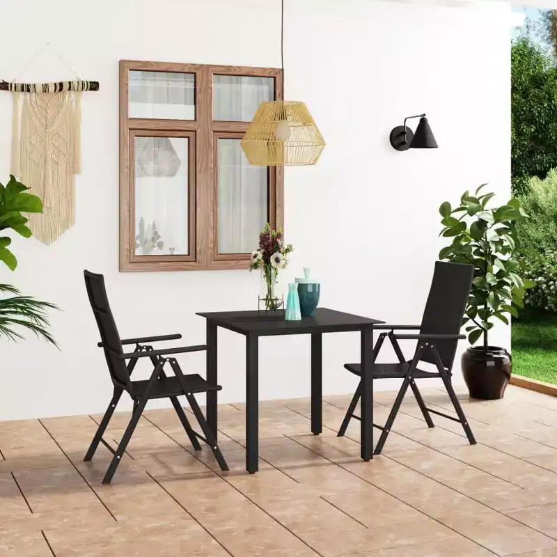 vidaXL Dining Set Black PE Rattan Medium Foldable Outdoor Dining Set