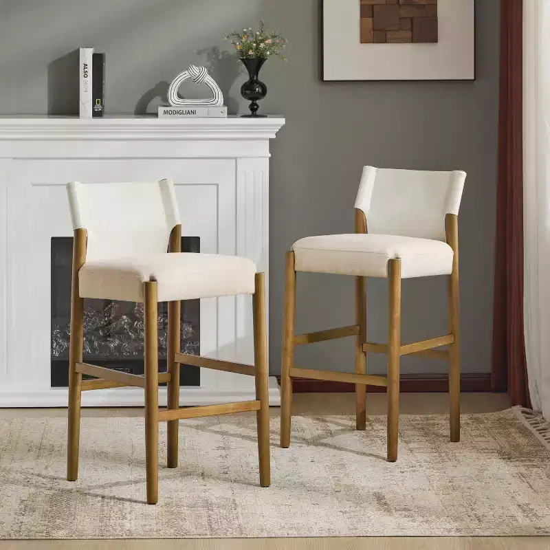 Christopher Knight Home Pedro Modern Upholstered Rubberwood Bar Stools with Faux Leather Backrest (Set of 2)